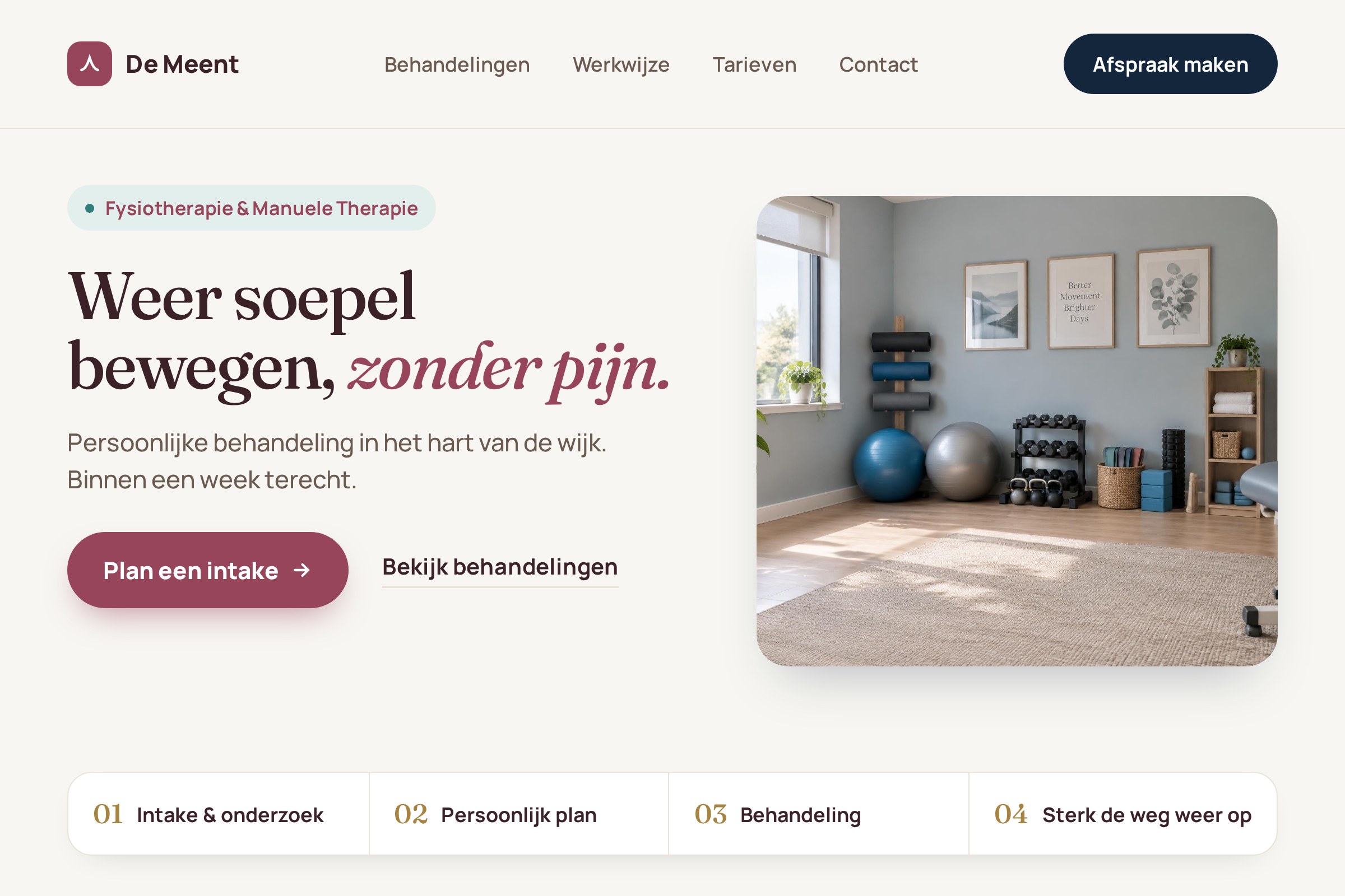 Voorbeeldontwerp van een website voor een fysiotherapiepraktijk
